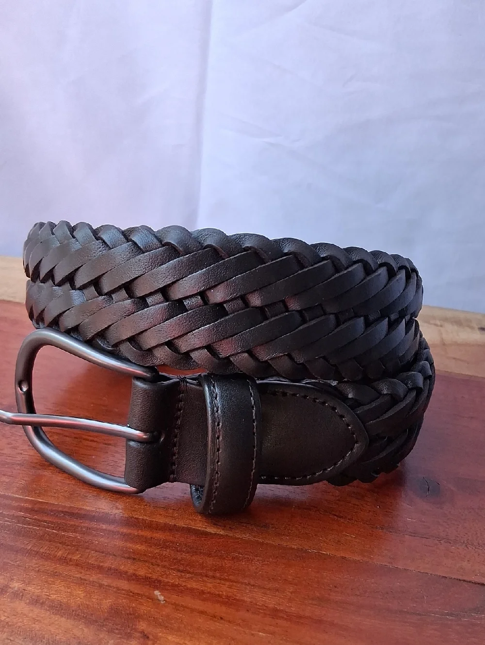 Quince Jack Italian Leather Braided Belt in Dark Brown Hickory 30